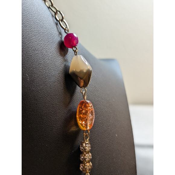 Two Coordinating Loft Beaded Orange Pink Yellow Gold Tone Beaded Long Necklaces - Picture 8 of 12